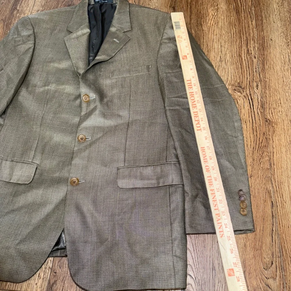 Andrew Fezza Fusion Silk Super 100s Wool Blazer Mens 40R Brown Micro Check